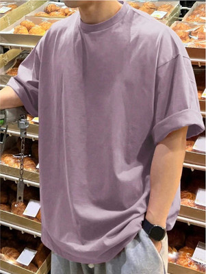FURRR Solid Men Round Neck Purple T-Shirt