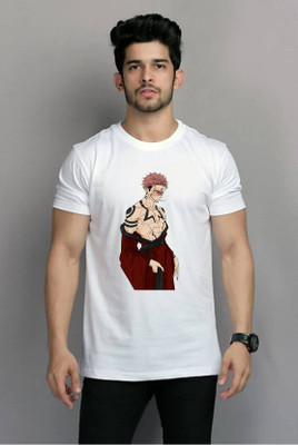 PRINTISTA Printed Men Round Neck White T-Shirt