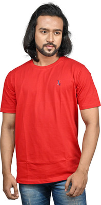 Jacob Louis Solid Men Round Neck Red T-Shirt