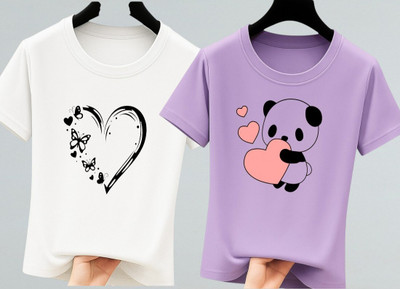 ADIXUS Graphic Print Women Round Neck White, Purple T-Shirt