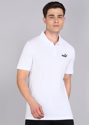 PUMA Solid Men Polo Neck White T-Shirt