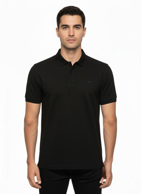 VOMAZO Solid Men Polo Neck Black T-Shirt