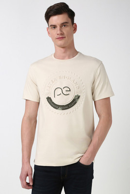 PETER ENGLAND Graphic Print Men Crew Neck Beige T-Shirt
