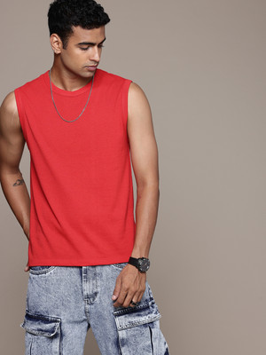 R.Code by The Roadster Life Co. Solid Men Round Neck Red T-Shirt