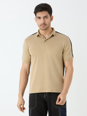 SUPER LOOPER Solid Men Round Neck Beige T-Shirt