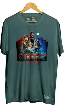 THE PRINT PLATTER Printed Men Round Neck Dark Green T-Shirt