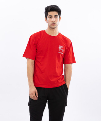 HELL BOUND Typography Men Round Neck Red T-Shirt