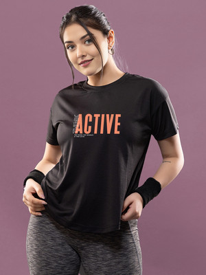 CHKOKKO Printed Women Round Neck Black T-Shirt