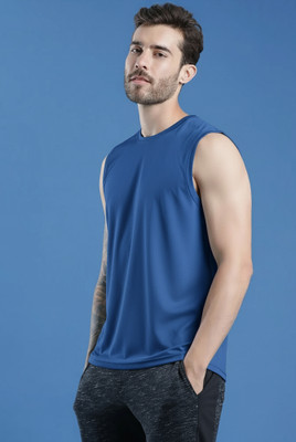 Jangoboy Solid Men Round Neck Dark Blue T-Shirt