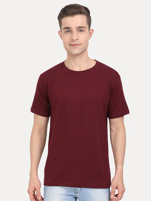 London Crew Solid Men Round Neck Maroon T-Shirt