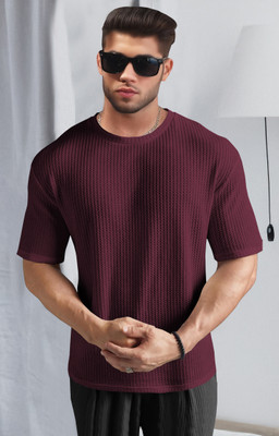 TRIPR Solid Men Round Neck Maroon T-Shirt