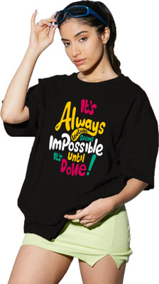Leotude Printed Women Round Neck Black T-Shirt