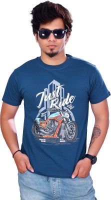 JACOBY Printed Men Round Neck Blue T-Shirt