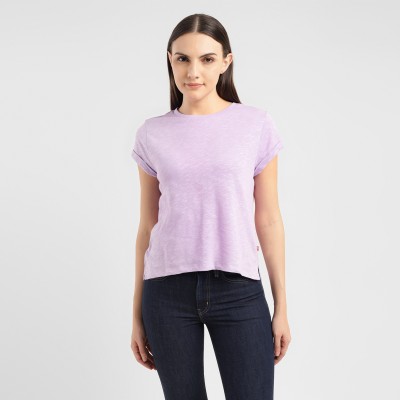 LEVI'S Solid Women Crew Neck Purple T-Shirt