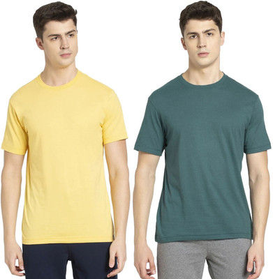 JOCKEY Solid Men Round Neck Yellow, Green T-Shirt