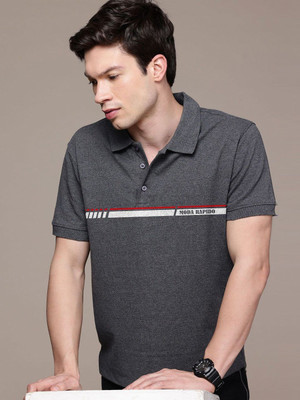 Moda Rapido Graphic Print Men Polo Neck Grey T-Shirt