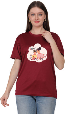 Mantratees Graphic Print Women Round Neck Maroon T-Shirt