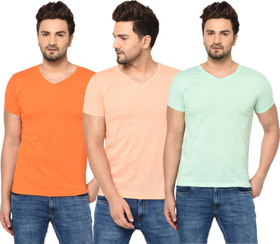 JB Jangoboy Solid Men V Neck Multicolor T-Shirt
