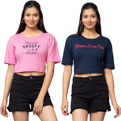 STARSEVEN Printed, Typography Women Round Neck Multicolor T-Shirt