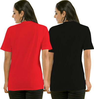 HouseOfCommon Solid Women Round Neck Multicolor T-Shirt