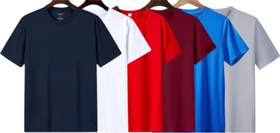 P collection Solid Men Crew Neck Navy Blue, White, Red, Maroon, Blue, Silver T-Shirt
