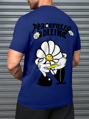 Triptee Printed Men Round Neck Dark Blue T-Shirt