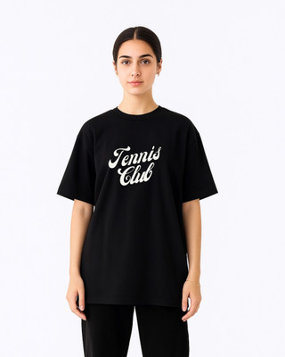 Harmonious Typography Women Round Neck Black T-Shirt