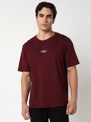 R&B Solid Men Round Neck Purple T-Shirt