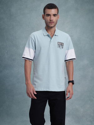 Roadster Solid Men Polo Neck Blue T-Shirt