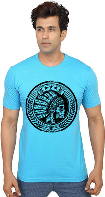 Aseria Printed Men Round Neck Blue T-Shirt