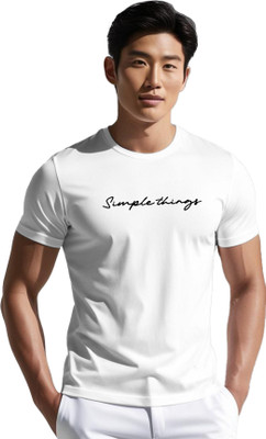 PeppyZone Printed, Solid Men Round Neck White T-Shirt