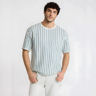 COPEHHI Striped Men Crew Neck Green, White T-Shirt