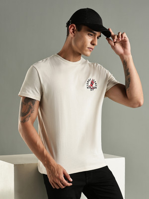 TOMMY HILFIGER Printed Men Crew Neck Beige T-Shirt