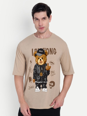 Benny Brooks Printed Men Round Neck Beige T-Shirt