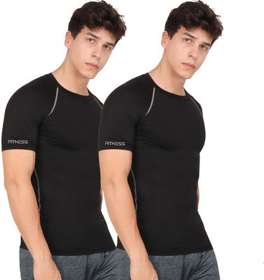 Sportinger Self Design Men Round Neck Black T-Shirt