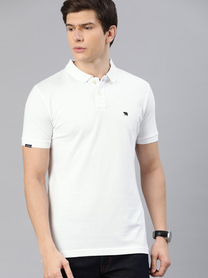 THE BEAR HOUSE Solid Men Polo Neck White T-Shirt