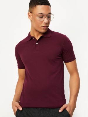 MAX Solid Men Polo Neck Red T-Shirt