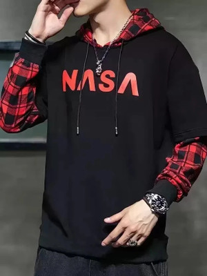 avinexx Self Design Men Hooded Neck Red, Black T-Shirt