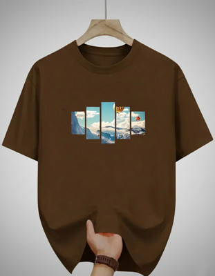 Magneto Printed Men Round Neck Brown T-Shirt