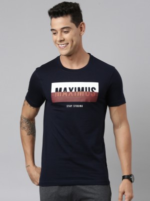 Dixcy Scott Maximus Typography Men Round Neck Dark Blue T-Shirt