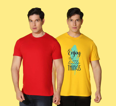 WOOSTRO Solid, Printed Men Round Neck Multicolor T-Shirt