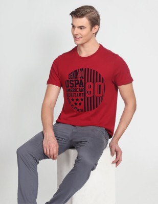 U.S. Polo Assn. Denim Co. Printed, Typography Men Round Neck Red T-Shirt