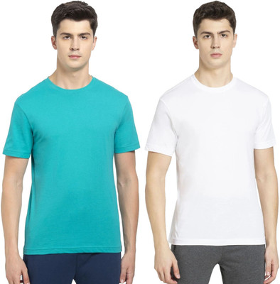 JOCKEY Solid Men Round Neck Light Green, White T-Shirt