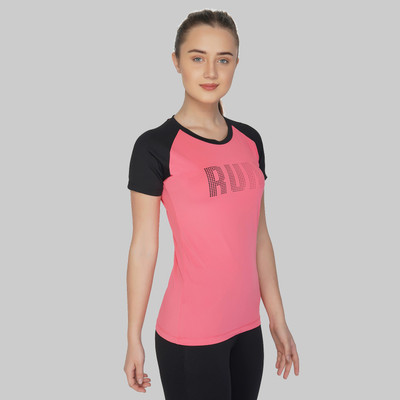 VECTOR X Colorblock Women Round Neck Pink, Black T-Shirt