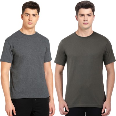 JOCKEY Solid Men Round Neck Grey, Dark Green T-Shirt