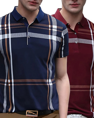 AUSK Checkered Men Polo Neck Multicolor T-Shirt