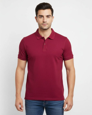 The Mirai Solid Men Polo Neck Maroon T-Shirt