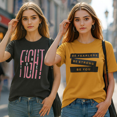 Fabflee Solid Women Round Neck Multicolor T-Shirt