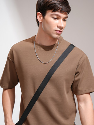 HIGHLANDER Solid Men Round Neck Brown T-Shirt
