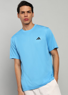 ADIDAS Solid Men Crew Neck Light Blue T-Shirt